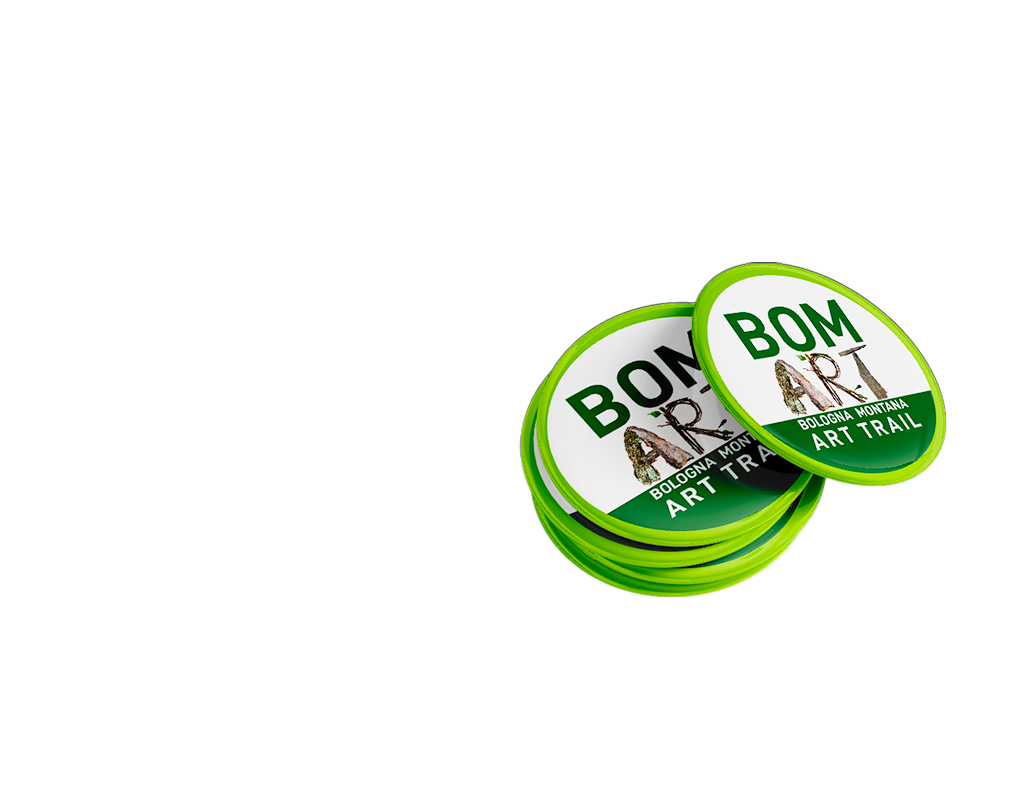 spilla Bologna Montana Art Trail con stampato il logo di Bomart